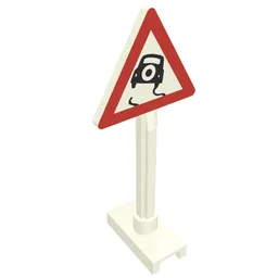 Road Sign Triangle with Skidding Car Print (Old Car with Tire on Back)