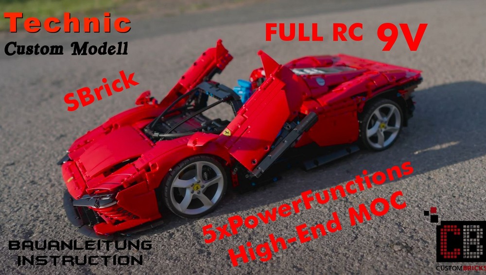 Lego Custom 42143 FULL RC Red Sports Car