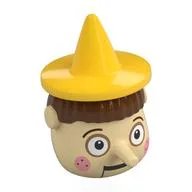 Head Special, Pinocchio with Yellow Hat, Reddish Brown Hair Pattern, White Eyes, Pink Cheeks Print / Tan