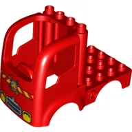 Duplo Car Body Truck 4 x 4 Flatbed with 4 Top Studs - Headlights and Fire Logo Print / Red
