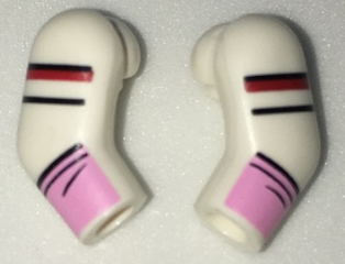 Lego Arm, (Matching Left and Right) Pair, Black and White Shoulder Stripes and Bright Pink Glove Cuffs Pattern