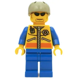 Coast Guard, Yellow Jacket with Zipper, Radio and Badge, Light Bluish Gray Helmet, Sunglasses