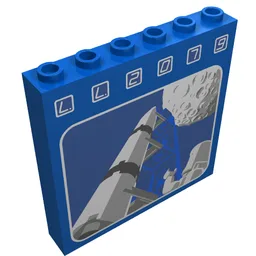 Brick 1 x 6 x 5 with LL2079 Rocket Launch Print / Blue