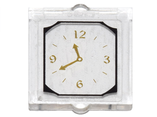 Lego Glass for Window 1 x 2 x 2 Flat Front with Clock with Gold Hands and Numbers Pattern (Sticker) - Set 4840