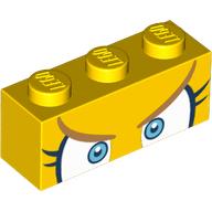 Lego Brick 1 x 3 with White and Blue Eyes, Angry Brown Eyebrows, Eyelashes print / Yellow