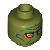Lego Minifig Head Nute Gunray, Neimoidian Green Facial Lines Print [Hollow Stud] / Olive Green