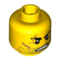 Minifig Head Barbarian, Beard Stubble, Scars over Right Eyebrow and Mouth, Angry Print / Yellow