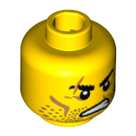 Lego Minifig Head Barbarian, Beard Stubble, Scars over Right Eyebrow and Mouth, Angry Print / Yellow