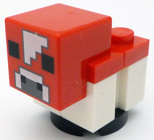Lego Minecraft Cow, Mooshroom, Baby (White Forehead) - Brick Built