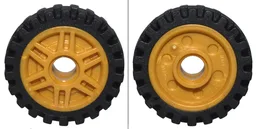 Wheel 18mm D. x 8mm with Fake Bolts and Deep Spokes with Inner Ring with Black Tire 24mm D. x 7mm Offset Tread - Band Around Center of Tread (13971 / 61254) / Pearl Gold