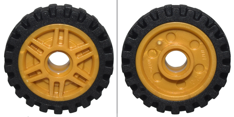 Lego Wheel 18mm D. x 8mm with Fake Bolts and Deep Spokes with Inner Ring with Black Tire 24mm D. x 7mm Offset Tread - Band Around Center of Tread (13971 / 61254)