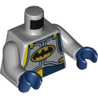 Lego Torso Silver Armor Plates with Batman Logo in Gold Oval Print (Batman), Light Bluish Gray Arms, Dark Blue Hands / Light Bluish Gray