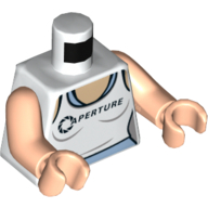 Lego Torso Tank Top with 'APERTURE' over Bright Light Blue Tank Top Print (Chell), Light Nougat Arms, Light Nougat Hands / White