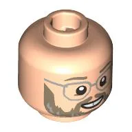 Minifig Head Matt Hooper, Dark Tan Eyebrows, Bears, Silver Glasses, Smile with Teeth / Stern Print / Light Nougat
