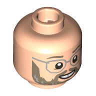 Lego Minifig Head Matt Hooper, Dark Tan Eyebrows, Bears, Silver Glasses, Smile with Teeth / Stern Print / Light Nougat