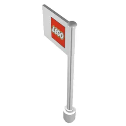 Flag on Flagpole, Straight with Red Small Lego Print / White