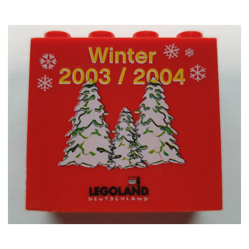 Lego Brick 2 x 4 x 3 with 'LEGOLAND Deutschland Winter 2003/2004' print / Red