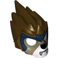 Mask Lion with Dark Tan Face and Dark Blue Headpiece with Gold Circles Print / Dark Brown