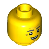 Minifig Head Mr. Branson, Dark Bluish Gray Eyebrows, Crows Feet, Worried / Smile Print / Yellow