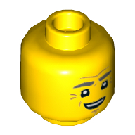 Lego Minifig Head Mr. Branson, Dark Bluish Gray Eyebrows, Crows Feet, Worried / Smile Print / Yellow