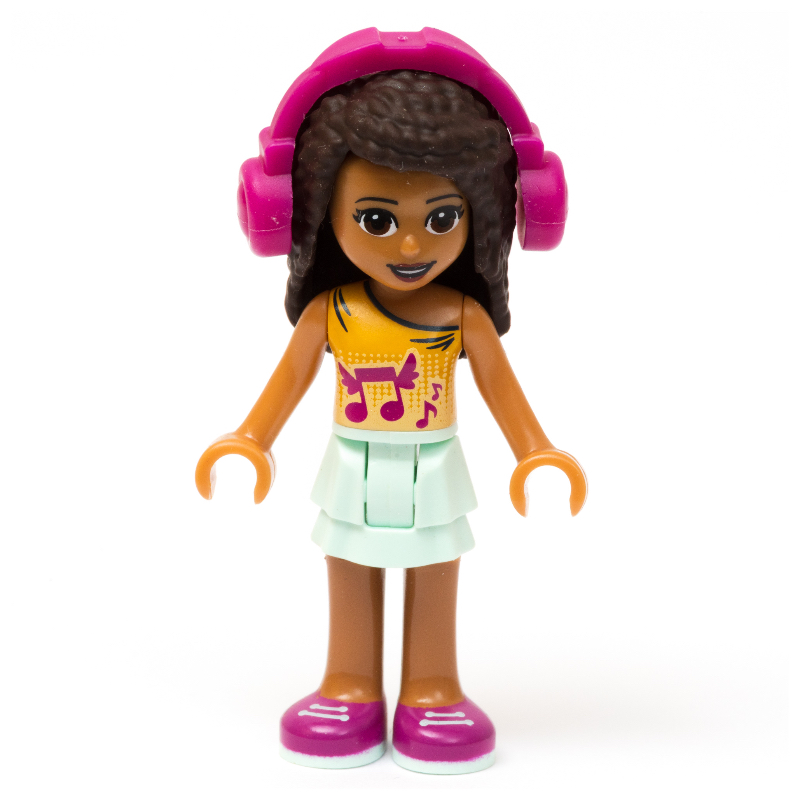 Lego Andrea - Bright Light Orange Top, Light Aqua Skirt, Magenta Headphone