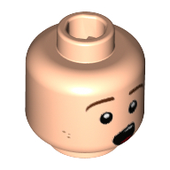 Lego Minifig Head Dick Grayson (Robin), Reddish Brown Eyebrows, Dark Orange Freckles, Singing Print / Light Nougat