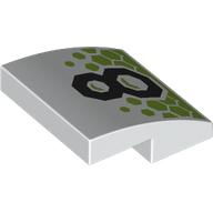 Lego Brick Curved 2 x 2 x 2/3 with Black '8', Lime Octagons print / White