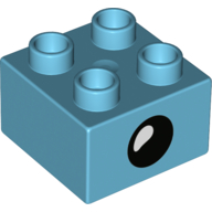 Lego Duplo Brick 2 x 2 with Eye with White Teardrop Spot / Closed Eye Print / Medium Azure