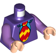 Lego Torso Jacket, Azure Shirt, Wide Red and Yellow Tie Print, Medium Lavender Arms, Light Nougat Hands / Dark Purple