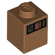 Brick 1 x 1 with Name Tag, Control Panel Print / Medium Nougat