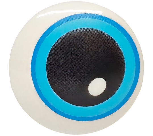 Lego Plate, Round 2 x 2 with Rounded Bottom (Boat Stud) with Medium Azure Eye with Dark Azure Outline Pattern