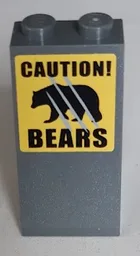 Slope 75 2 x 2 x 3 - Solid Studs with Black 'CAUTION!', 'BEARS' and Black Bear with Claw Scratch Marks Pattern (Sticker) - Set 60188