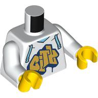 Lego Torso, Hoody, Medium Azure Laces, Gold/Dark Blue 'CITY' print, White Arms, Yellow Hands / White