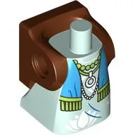 Torso with Dress, Reddish Brown Backpack, No Arms, Dark Azure/Lime Scarf, White Necklace Print / Light Aqua