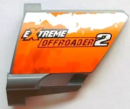 Technic, Panel Fairing #22 Large Short, Small Hole, Side A with 'EXTREME OFFROADER 2' on Orange and White Splatter Pattern (Sticker) - Set 8297