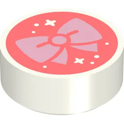 Tile Round 1 x 1 with Bright Pink Bow on Coral Background Print