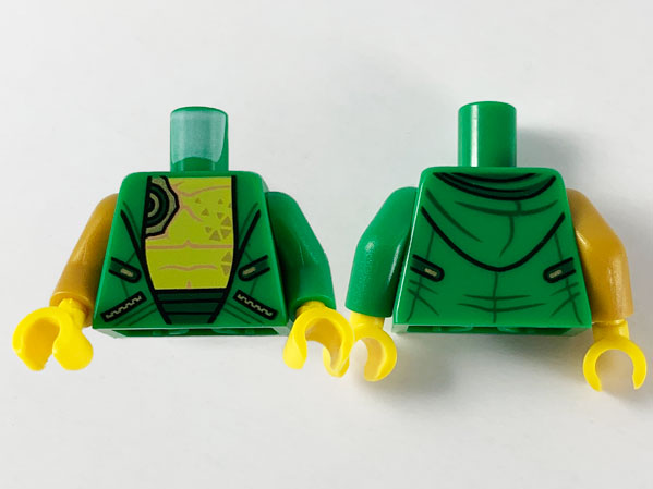 Lego Torso Hoodie, Yellow Chest with Medium Nougat Muscle Contours and Gold Triangle Tattoos Pattern / Green Arm Left / Pearl Gold Arm Right / Yellow Hands