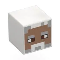 Minifig Head Special, Cube with Pixelated Medium Brown Face, White Moustache, Light Bluish Grey Eyebrows Print / White