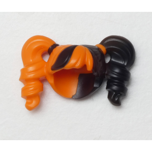 Lego Hair Pigtails High Bouncy and Hole on Top with Black Hair on Left Side pattern / Orange