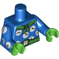 Torso, Jumpsuit with Clocks, Green Scarf, Green Belt Print, Blue Arms with Clocks Print, Bright Green Hands / Blue
