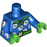 Lego Torso Jumpsuit with Clocks, Green Scarf, Green Belt Print, Blue Arms with Clocks Print, Bright Green Hands / Blue