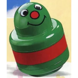 Primo Brick 1 x 1 with Round Rattle, Face and Red Stripe Print / Green