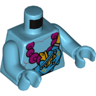 Lego Torso Bare Chest, Magenta Necklace, Mo the Cat Shoulder Bag Print, Medium Azure Arms and Hands / Medium Azure