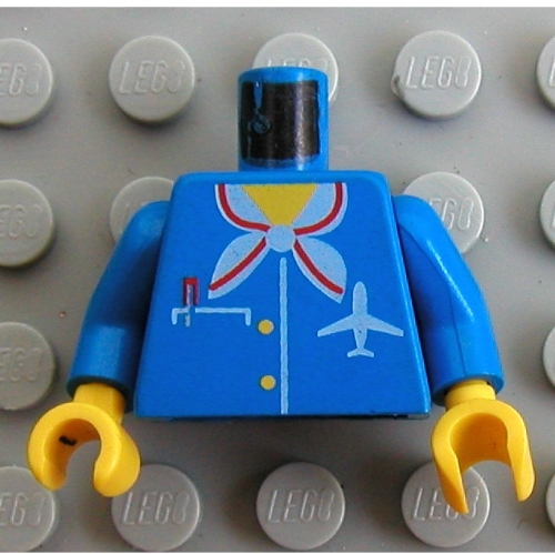 Lego Torso Jacket, Pocket, Pen, Scarf and Plane Logo Print, Blue Arms, Yellow Hands / Blue