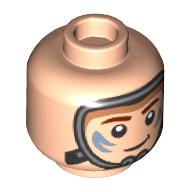 Lego Minifig Head Spider, Mask, Sand Blue Markings, Reddish Brown Eyebrows, Smile / Angry Print / Light Nougat