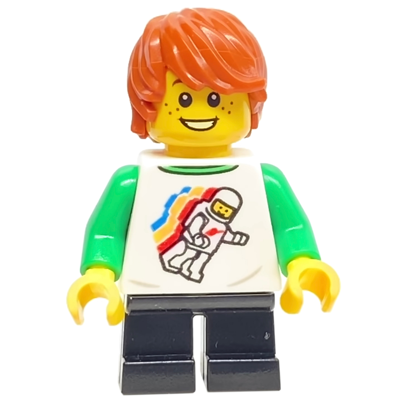 Lego Boy, White Torso, Black Legs, Dark Orange Hair