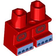 Lego Legs Short with Medium Blue/Dark Blue Toes, Dark Red Knees print / Red