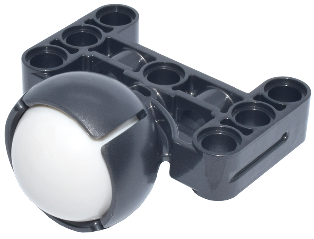 Lego Technic, Steering Ball Joint Large Receptacle with H-Shape Perpendicular Thick Liftarm with White Wheel Ball, Hard Plastic 19mm D. (39370 / 52629)