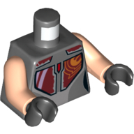 Lego Torso Armor Plates with Red, Orange and Silver Print (Sabine Wren), Light Nougat Arms, Black Hands / Dark Bluish Gray