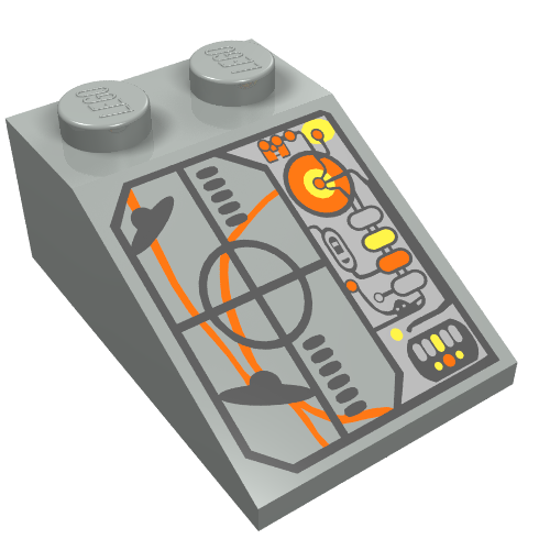 Lego Brick Sloped 33° 3 x 2 with UFO Print / Light Gray